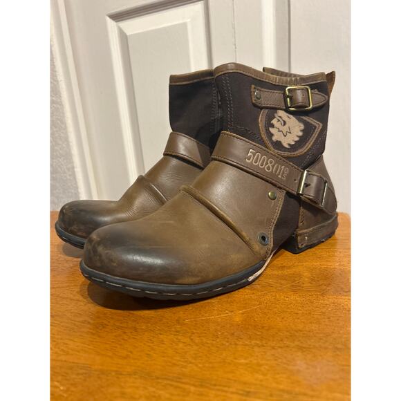 Otto Zone Men's Leather Biker Boots - Picture 3 of 8